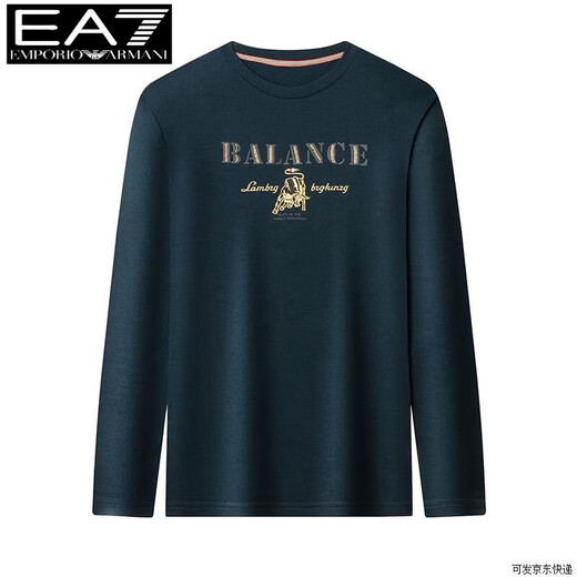EMPORIO ARMANI EA7 Armani men's long-sleeved T-shirt autumn cotton printed round neck ice silk casual sweatshirt bottoming shirt trendy black 2027 M 165 (suitable for weight 90-120Jin Jin equals 0.5 kg)