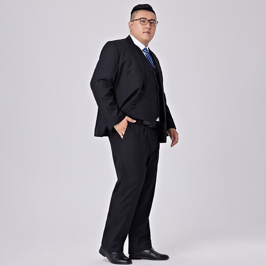 Xichen plus fat plus size suit jacket casual men's loose business suits look slim and large size fat man suit suit suit three-piece set black 4XL (190-210Jin[Jin equals 0.5 kg])
