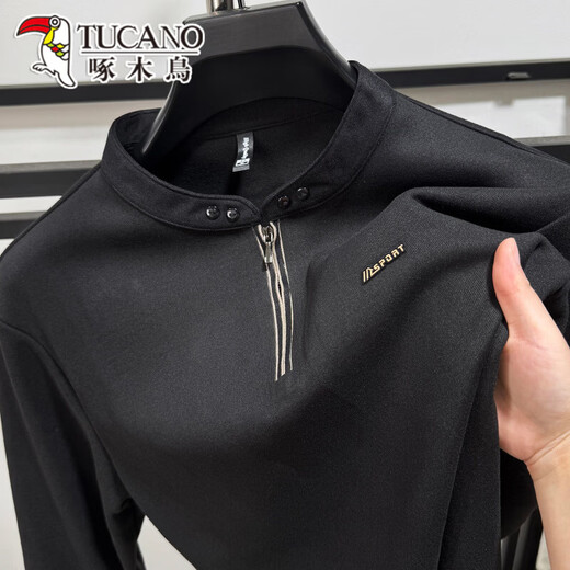 Woodpecker (TUCANO) 2026 new Henry collar sweatshirt men's casual sports half-zip long-sleeved simple hot stamping solid color pullover T-shirt khaki M /48