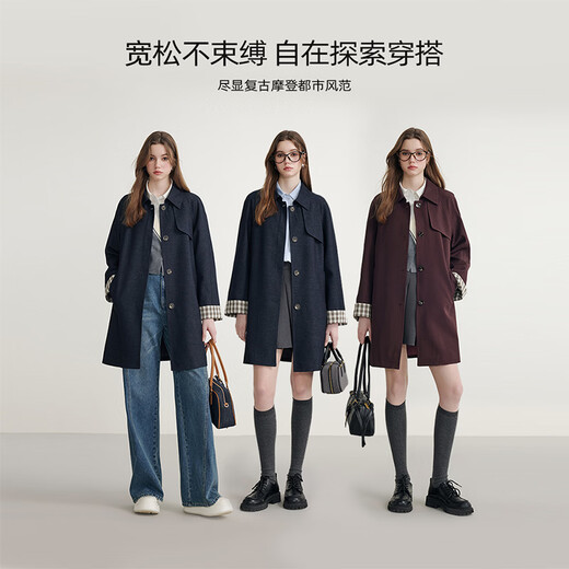 KBNE navy suit collar short coat for women petite long-sleeved top spring and autumn new temperament college style coat navy M