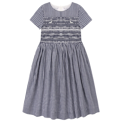 ELLE KIDS children's clothing plaid short-sleeved dress girls summer new shoulder round neck A-line mid-length skirt