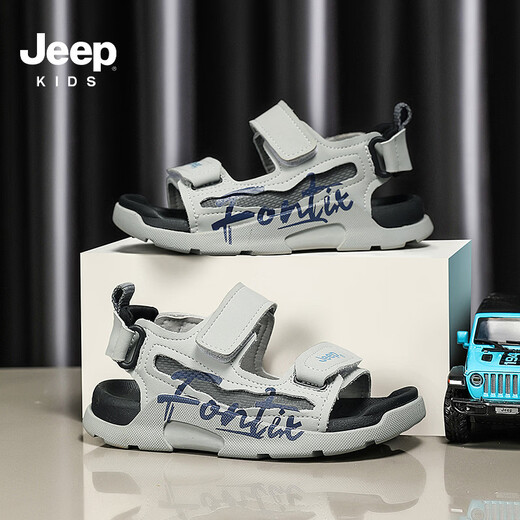 JEEP children's shoes 2025 summer new style comfortable and lightweight boys' sports sandals convenient Velcro girls' sandals 0822 gray blue 26 / inner length about 16.5cm