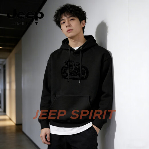 JEEP SPIRIT American heavyweight hooded sweatshirt for men 2026 spring trendy brand loose and versatile jacket for men with velvet long sleeves white M 115-140Jin Jin equals 0.5 kg