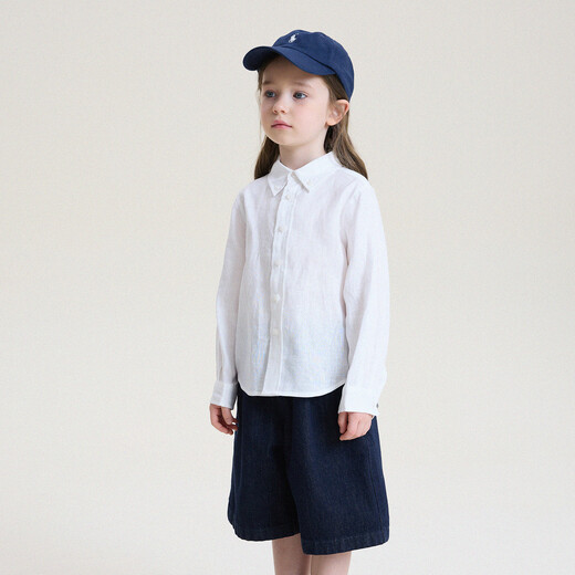 Yoona's mom girls 2026 pure linen lapel temperament parent-child shirt children's simple shirt new style top trendy white ready stock 90