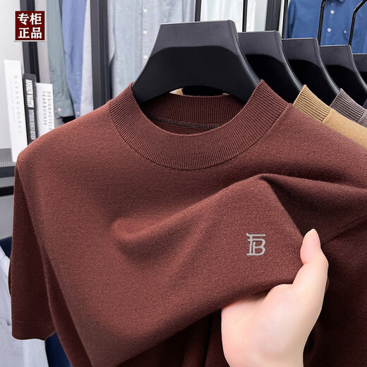 B PRORSUM Burberry spring and autumn new men's woolen sweater short-sleeved T-shirt sweater knitted half-sleeved round neck base black M 165 recommended weight 100-120Jin Jin equals 0.5 kg