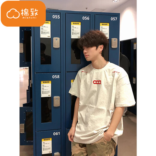 Cotton heavyweight American embroidery short-sleeved men's T-shirt summer new bottoming shirt loose high street trendy half-sleeved clothes 3295 white gray high quality XL 120-140Jin Jin equals 0.5 kg