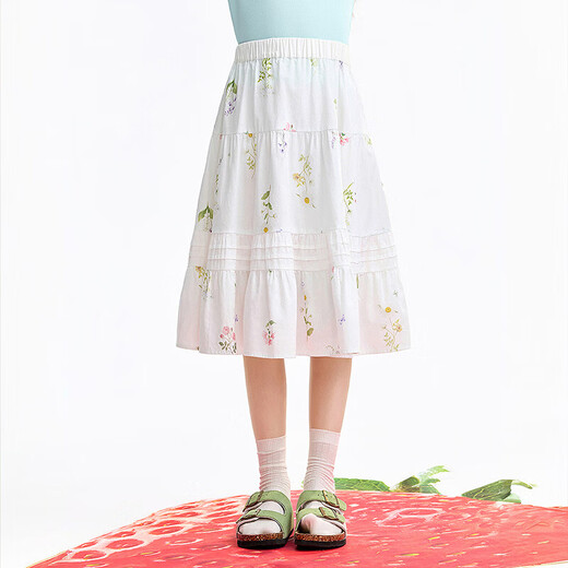 安奈儿（Annil）童装女童碎花半身裙2026夏新款纯棉甜美透气A字裙 白底花 120