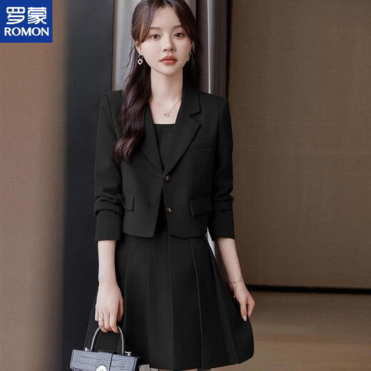 ROMON short off-white suit jacket for women spring 2026 new small casual suit dress two-piece suit off-white suit S