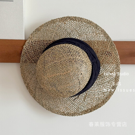 TWJU Yunnan holiday style salt grass seaside holiday woven straw hat women's flat top hat seaside holiday sun protection sunshade too white