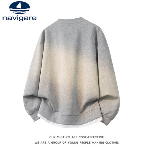 Navigare small sailboat fake two-piece long-sleeved sweatshirt for men, trendy brand-style American casual large size men's T-shirt bottoming top, black, high quality version, the real thing is solid color M