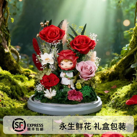 The Little Prince's eternal flower, the little wild rose, the real flower, the high-end gift box, the newlywed gift for the girlfriend and wife's birthday, the genuine Little Prince glass cover - the rose gives the atmosphere light