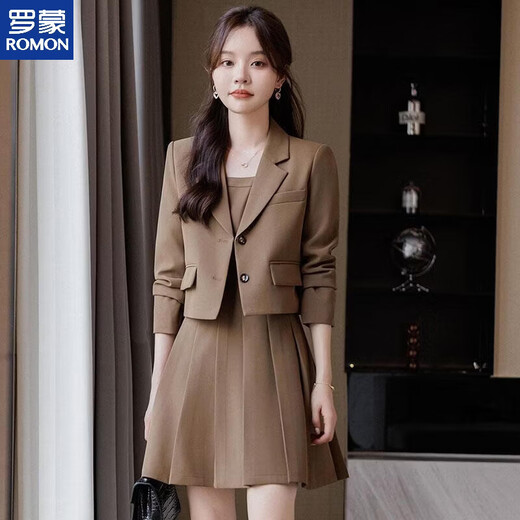 ROMON short off-white suit jacket for women spring 2026 new small casual suit dress two-piece suit off-white suit S