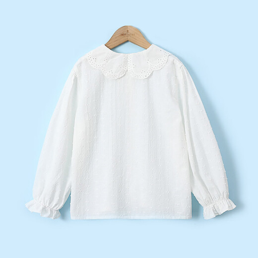 Montagut Girls 2026 Spring and Autumn Long Sleeve Shirt Doll Collar Front Pleated Design Top Middle and Large Children Soft Cotton Clothes