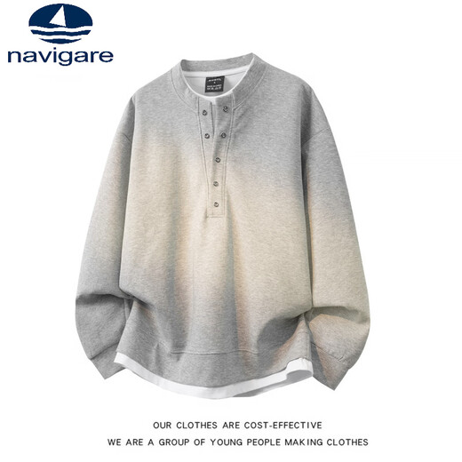 Navigare small sailboat fake two-piece long-sleeved sweatshirt for men, trendy brand-style American casual large size men's T-shirt bottoming top, black, high quality version, the real thing is solid color M