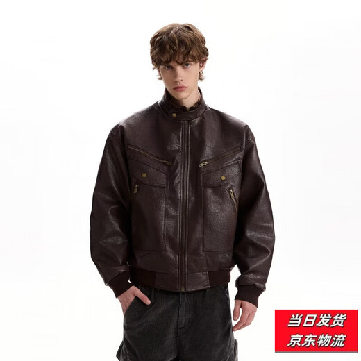 2026 American Retro Litchi Pattern PU Leather Jacket for Men and Women Spring and Autumn Boxy Profile Harrington Motorcycle Jacket Brown High Quality Large Litchi Leather L