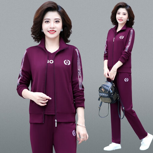 Los trajes para mujeres de Baoduofen, ropa deportiva de mediana edad y ancianos, juego de tres piezas para mujeres, traje de madre casual, primavera y otoño, gran tamaño de mediana edad, camiseta de manga larga morada de uva, Bendita RX6198, Recomendación de mujeres 6xl 165Jin [Jin iguala 0.5 kg] -175Jin [Jin 0.5 kg].
