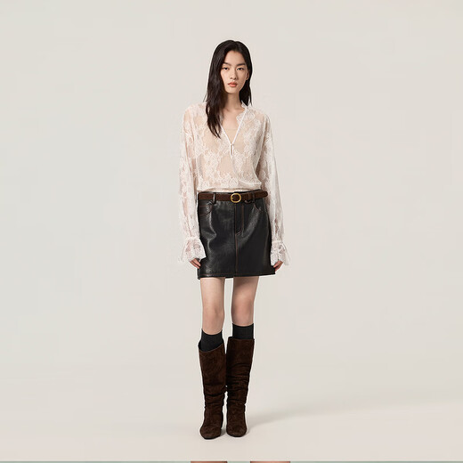 OCHIRLY hot-selling restock V-neck lace shirt two-piece set with camisole 2026 spring off-white S