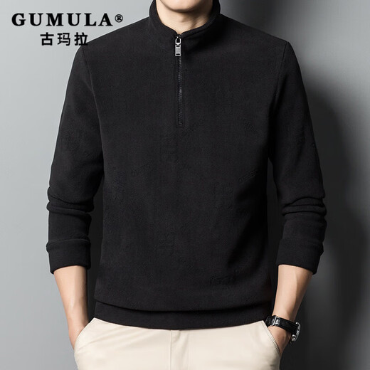 GUMALA brand stand collar half-zip sweatshirt for men spring and autumn new polar fleece top plus velvet thickened thermal underwear bottoming shirt gray M