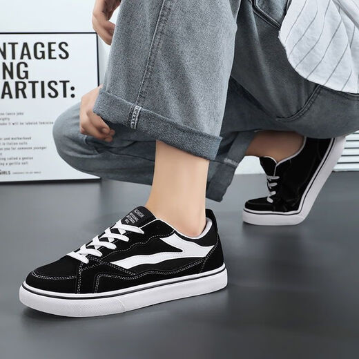 Changxiang Huili Herrenschuhe Frühling und Sommer 2025 Neue leichte, atmungsaktive Leinwandschuhe Hong Kong Style Trendy-vielseitige Schuhe Herrensportschuhe YJ-646 Black 40