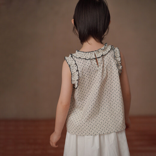 Hacikis children's clothing 2026 summer children's sleeveless tops pastoral floral cotton shirt girls' vest light lace shirt