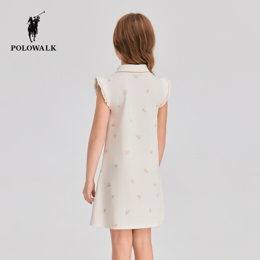 POLOWALK children's clothing 2026 summer new arrival girls short-sleeved dress POLO collar knitted long skirt children's skirt beige 110 cm