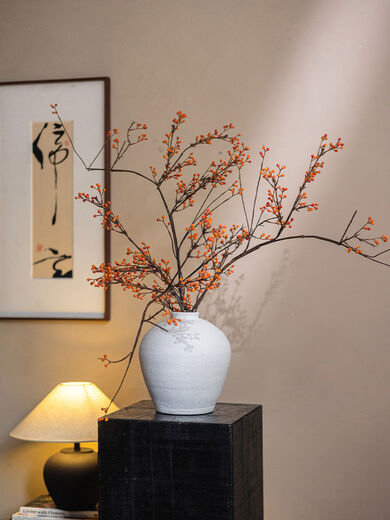 Simulation-like realistic fake furnishings for the living room table art dried fruits and dried branches decorations bionic wabi-sabi tall clay pot + 2 100 oranges + 1 183 orange