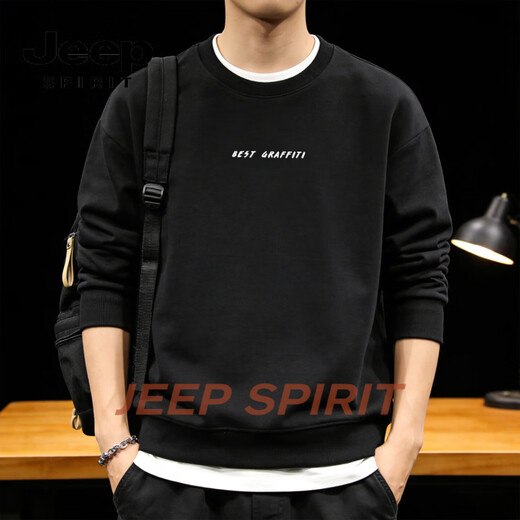 JEEP SPIRIT Heavyweight Round Neck Sweater Men's Loose Casual Bottoming Shirt Plus Velvet Thickened Top Jacket Light Gray S 95-120Jin Jin equals 0.5 kg