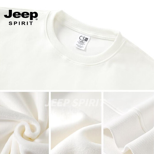 JEEP SPIRIT crew neck sweatshirt men's 2026 spring loose and versatile top men's casual long-sleeved bottoming shirt jacket men white S