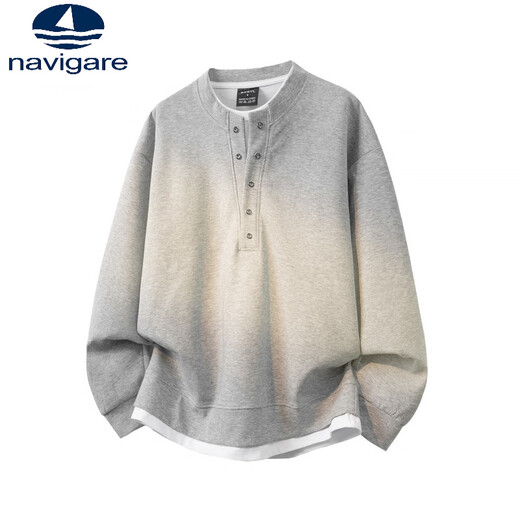 Navigare small sailboat fake two-piece long-sleeved sweatshirt for men, trendy brand-style American casual large size men's T-shirt bottoming top, black, high quality version, the real thing is solid color M