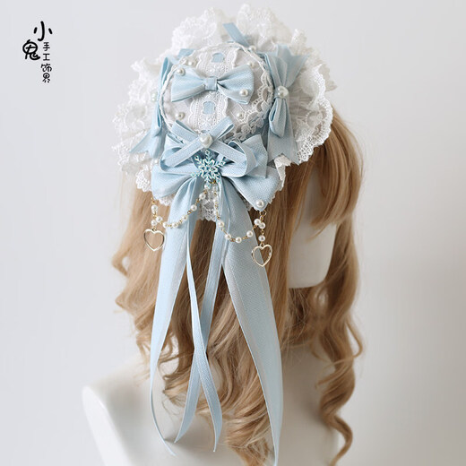 Beast Spring Christmas G light blue Lolita lace bow hairpin top hat Lolita ice blue cla flat hat Christmas G small top hat blue