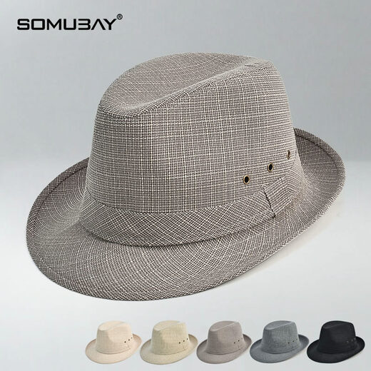 SOMUBAY (SOMUBAY) Spring and Summer Hat Men's Thin Middle-aged Dad Hat Sun Shade Sunscreen Hat Spring and Autumn Old Man Grandpa Jazz Hat Linen Light Gray Size 59