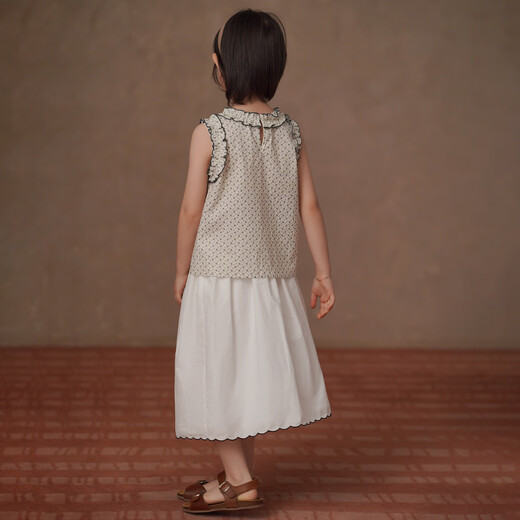 Hacikis children's clothing 2026 summer children's sleeveless tops pastoral floral cotton shirt girls' vest light lace shirt