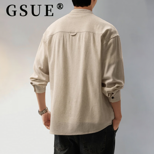 GSUE new Chinese style linen cardigan long-sleeved shirt men's spring and autumn new smart commuter stand-up collar retro shirt jacket Maben 4XL suitable for 210-230Jin Jin equals 0.5 kg