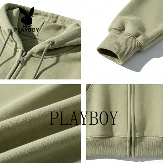 Playboy (PLAYBOY) American retro hooded zipper sweatshirt for men and women, 2026 spring and autumn loose casual couple jacket, light gray S recommended 85-105Jin Jin equals 0.5 kg