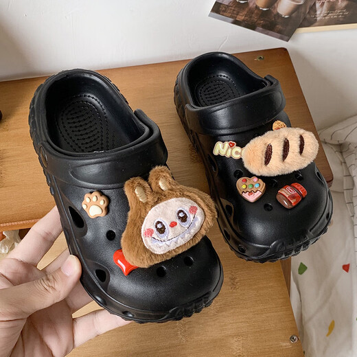 Girls' Croc Shoes 2026 New Summer Children's Baotou Sandals Girls Capibala Princess Style Slippers Black 26