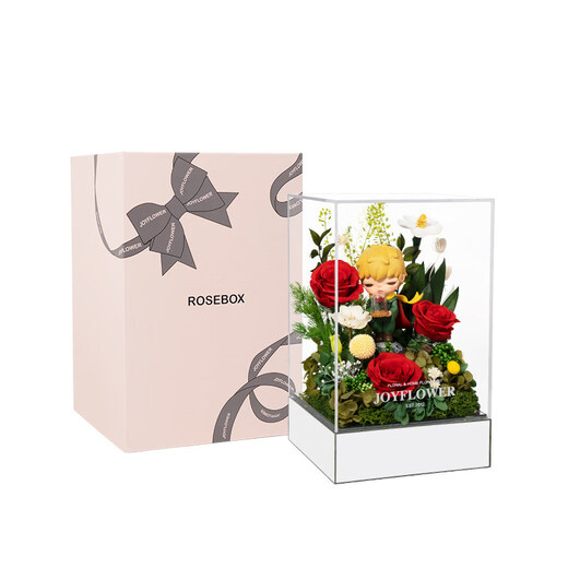 The Little Prince's eternal flower, the little wild rose, the real flower, the high-end gift box, the newlywed gift for the girlfriend and wife's birthday, the genuine Little Prince glass cover - the rose gives the atmosphere light