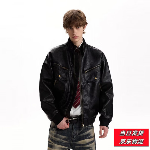 2026 American Retro Litchi Pattern PU Leather Jacket for Men and Women Spring and Autumn Boxy Profile Harrington Motorcycle Jacket Brown High Quality Large Litchi Leather L