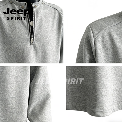 JEEP SPIRIT half-zip sweatshirt men's American heavyweight high street casual sports comfortable long-sleeved top jacket men gray M