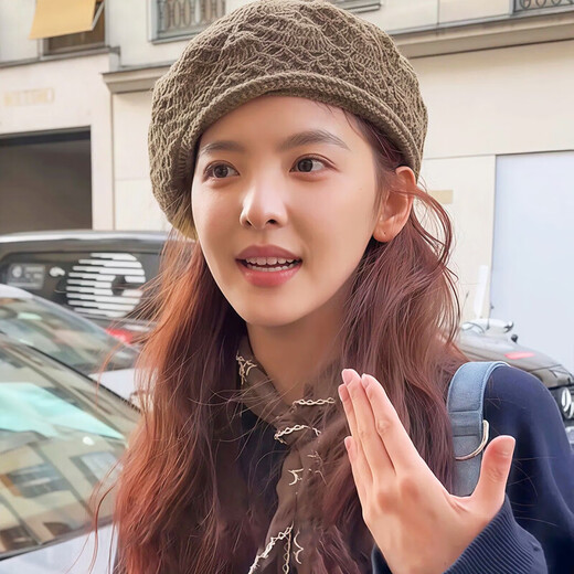 Zhang Ruonan brown beret women's spring and autumn thin breathable painting painter's hat Japanese large head circumference knitted hat dark brown M (56-58cm)