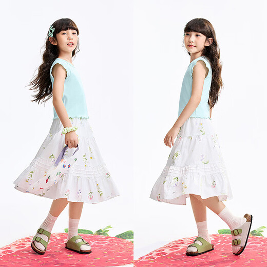 安奈儿（Annil）童装女童碎花半身裙2026夏新款纯棉甜美透气A字裙 白底花 120