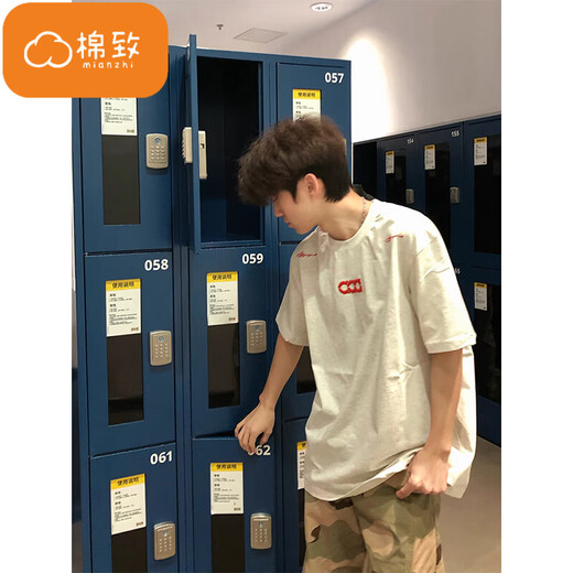 Cotton heavyweight American embroidery short-sleeved men's T-shirt summer new bottoming shirt loose high street trendy half-sleeved clothes 3295 white gray high quality XL 120-140Jin Jin equals 0.5 kg