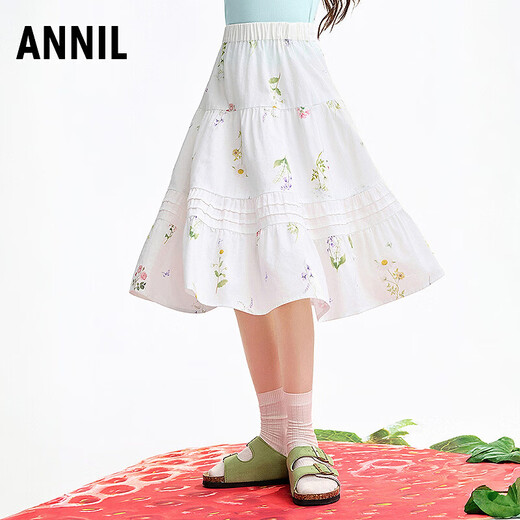 安奈儿（Annil）童装女童碎花半身裙2026夏新款纯棉甜美透气A字裙 白底花 120