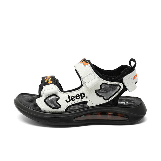 JEEP Sandals 2025 Summer New Sandals Comfortable and Lightweight Girls' Shoes Trendy Brand Versatile Velcro Boys Sandals 9005 White/Orange 26/Inner Length About 16.5cm