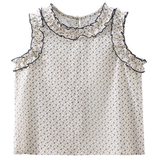 Hacikis children's clothing 2026 summer children's sleeveless tops pastoral floral cotton shirt girls' vest light lace shirt