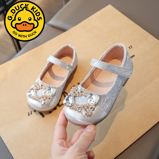 G.duck girls rhinestone princess shoes 2026 new spring and autumn little girls soft-soled small leather shoes children's performance crystal shoes champagne color 27 inner length about 16.8cm