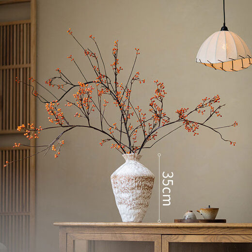 Simulation-like realistic fake furnishings for the living room table art dried fruits and dried branches decorations bionic wabi-sabi tall clay pot + 2 100 oranges + 1 183 orange