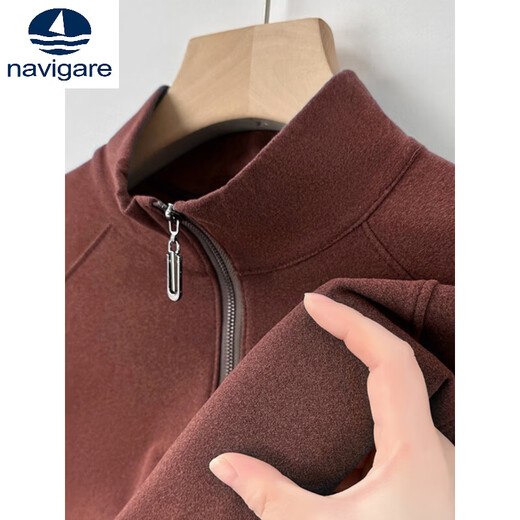Navigare double-sided velvet sweatshirt for men, spring and autumn half-height zipper bottoming top, casual stand-up collar, warm long-sleeved T-shirt for men, gray 205 M 100-120Jin Jin is equal to 0.5 kg