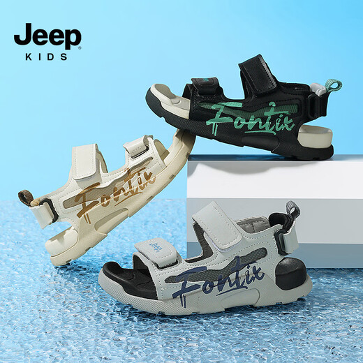 JEEP children's shoes 2025 summer new style comfortable and lightweight boys' sports sandals convenient Velcro girls' sandals 0822 gray blue 26 / inner length about 16.5cm