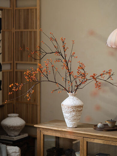 Simulation-like realistic fake furnishings for the living room table art dried fruits and dried branches decorations bionic wabi-sabi tall clay pot + 2 100 oranges + 1 183 orange