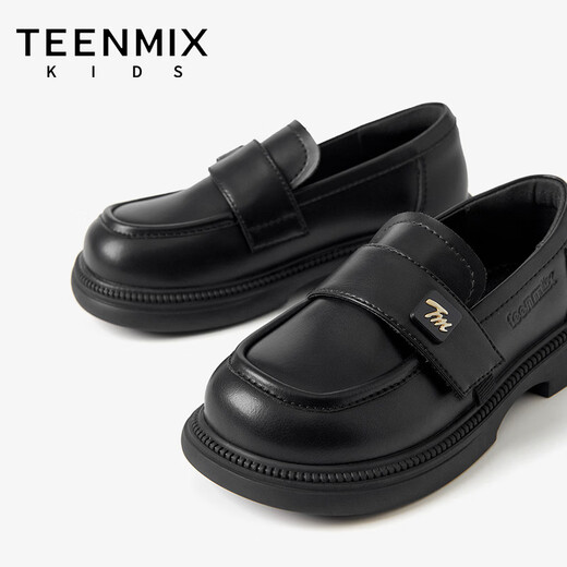 Tianmeiyi Children's Shoes Girls Black Small Leather Shoes 2026 Spring and Autumn New Children's British Style College Style Loafers Black 29